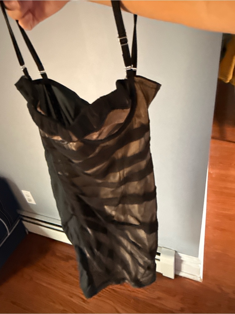 Dolce & Gabbana Black Sheer Striped Mini Dress with Adjustable Straps